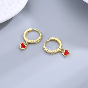 Sweet Girl Red Heart Drop Earrings Zircon Wedding Party Jewelry
