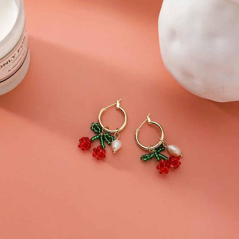Sweet Beads Cherry Earrings for Women Girls Orange Lemon Drop Earrings