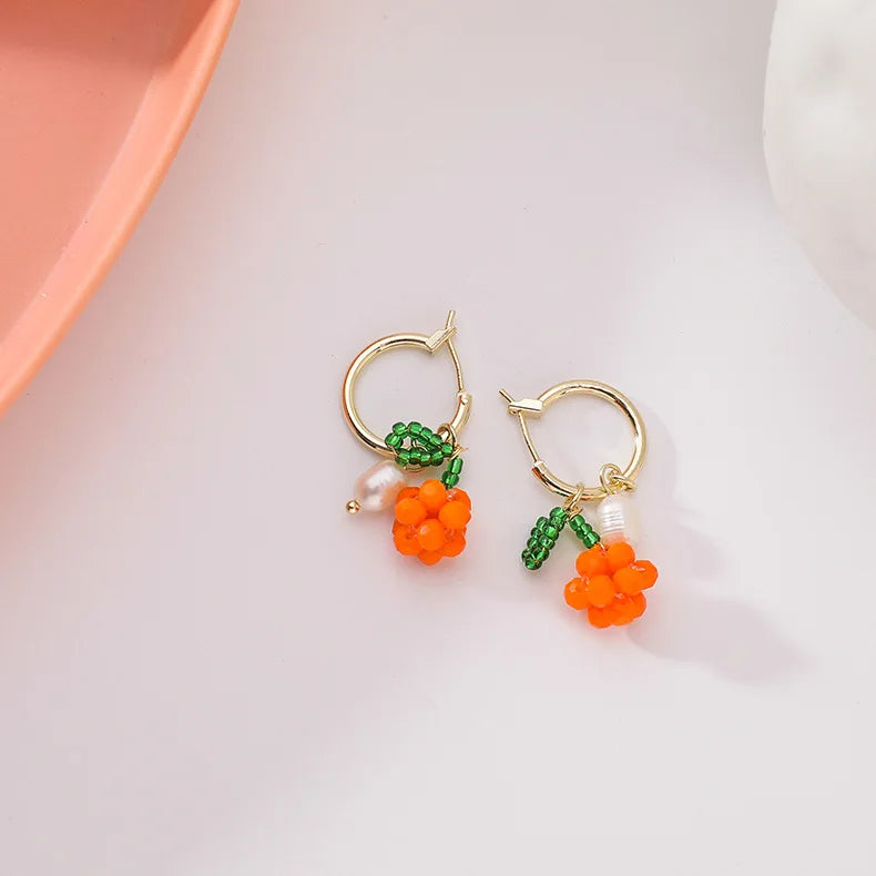 Sweet Beads Cherry Earrings for Women Girls Orange Lemon Drop Earrings