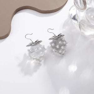 Pearl Strawberry Drop Earrings Red Acrylic Fruit Summer Jewelry