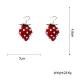 Pearl Strawberry Drop Earrings Red Acrylic Fruit Summer Jewelry