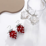 Pearl Strawberry Drop Earrings Red Acrylic Fruit Summer Jewelry