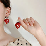 Sweet Red Strawberry Earrings for Women Girls Acrylic Fruit Jewelry