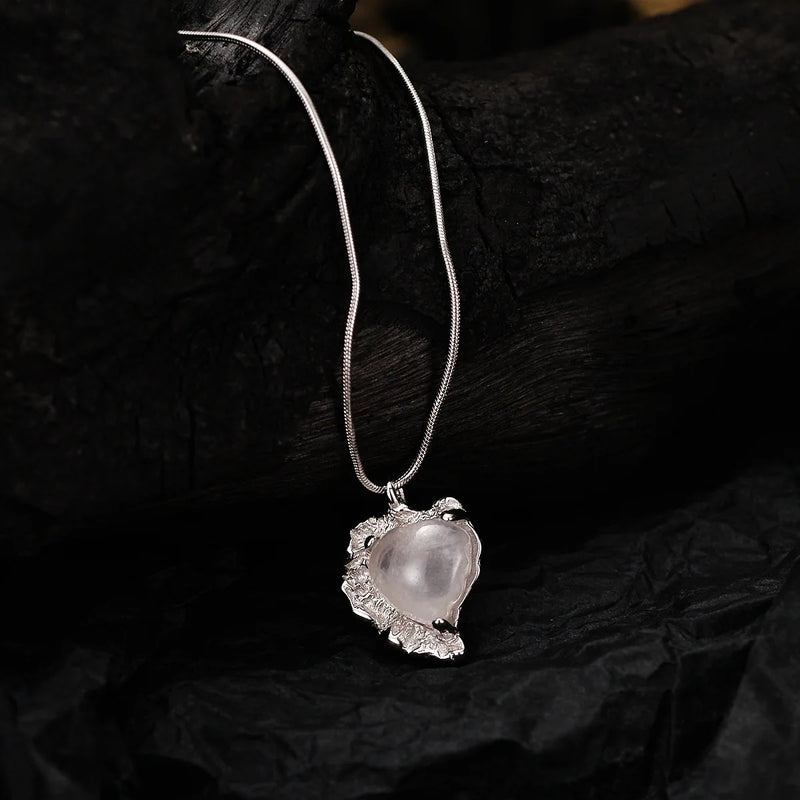 Pink Crystal Love Necklace S925 Silver Agate Pendant