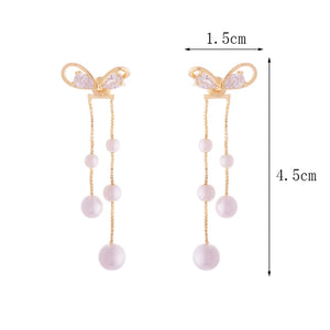 Tassel Zircon Bowknot Pearl Earrings for Women Fashion Charm Earrings