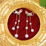 Tassel Zircon Bowknot Pearl Earrings for Women Fashion Charm Earrings