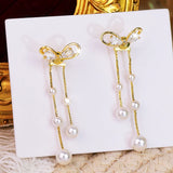 Tassel Zircon Bowknot Pearl Earrings for Women Fashion Charm Earrings
