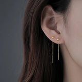 925 Silver Bead Tassel Drop Hoop Earrings For Women