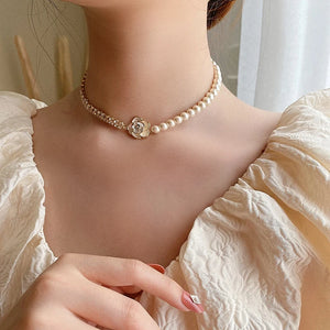 Vintage Pearl Camellia Necklace for Women