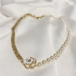 Vintage Pearl Camellia Necklace for Women