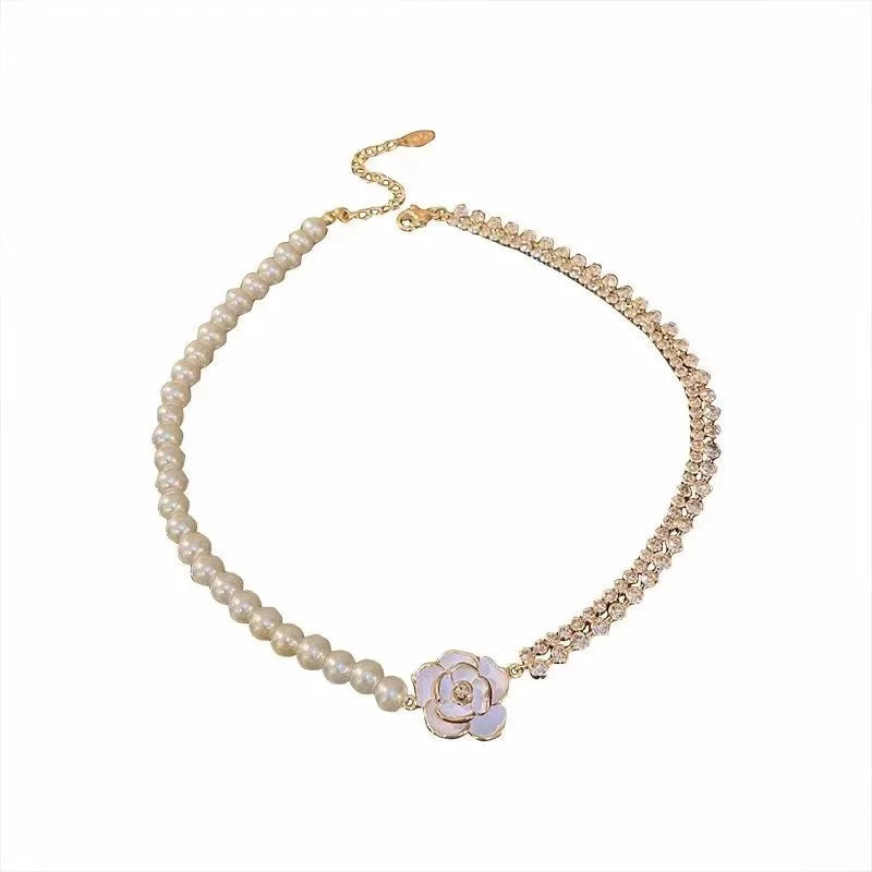 Vintage Pearl Camellia Necklace for Women