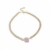 Vintage Pearl Camellia Necklace for Women