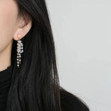 Crystal Beads Tassel Ear Clips Long Tassel Clip on Earring Without Piercing