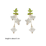 Green Paint Flower Tassel Earrings Lily of The Valley Clip on Earrings