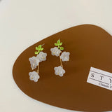 Green Paint Flower Tassel Earrings Lily of The Valley Clip on Earrings