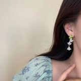 Green Paint Flower Tassel Earrings Lily of The Valley Clip on Earrings
