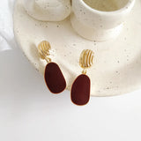 Metal Retro Style Lady Charm Ear Clips Wine Enamel Geometric Red Earrings