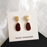 Metal Retro Style Lady Charm Ear Clips Wine Enamel Geometric Red Earrings