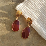 Metal Retro Style Lady Charm Ear Clips Wine Enamel Geometric Red Earrings