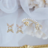Temperament Pearl Butterfly Ear Bone Clip Earrings Bling Delite Zirco