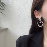 Retro Rhinestone Bow Clip Earrings Heart Shaped Pearls Clip On Earrings