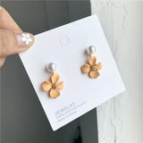 Daisy Flower Clip Earrings Summer Matte Pink Small Flower Pearl Clip Earrings