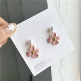 Daisy Flower Clip Earrings Summer Matte Pink Small Flower Pearl Clip Earrings