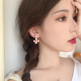 Daisy Flower Clip Earrings Summer Matte Pink Small Flower Pearl Clip Earrings