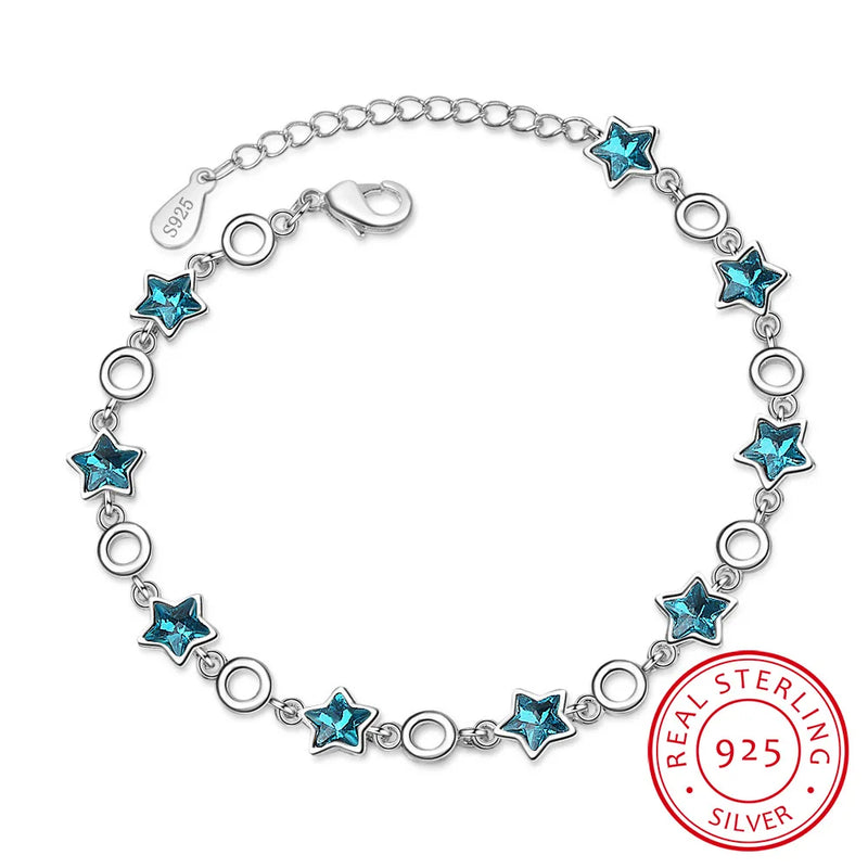 Aquamarine Bracelet for Women Delicate Stars Silver 925 Jewelry