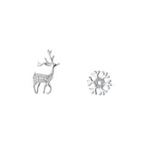 Zircon Deer Snowflake Asymmetrical Earring 925 Silver Christmas Party
