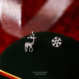 Zircon Deer Snowflake Asymmetrical Earring 925 Silver Christmas Party