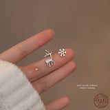 Zircon Deer Snowflake Asymmetrical Earring 925 Silver Christmas Party