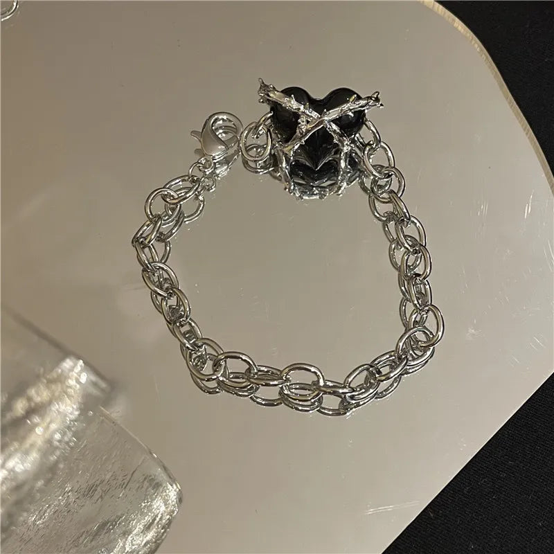Thorns Love Pendant Necklace Vintage Metal Chain Short Y2K 90s