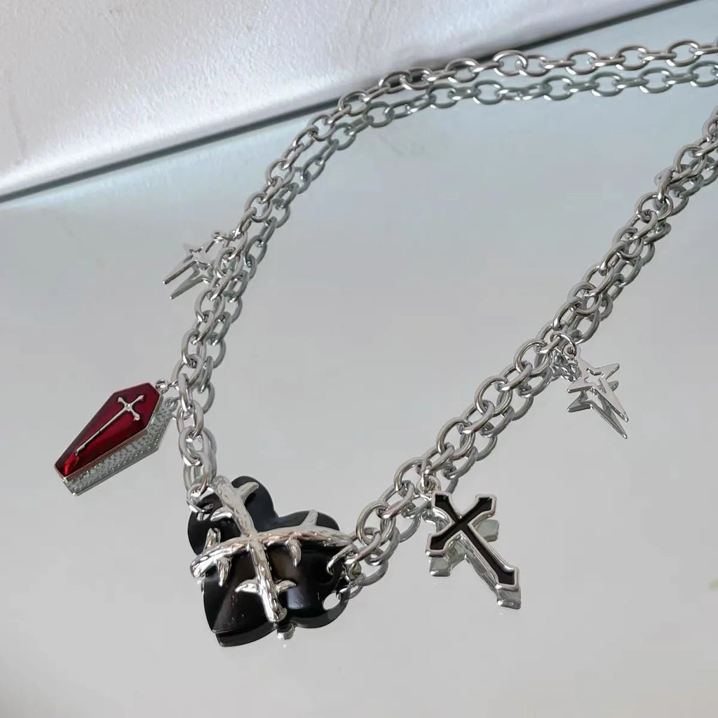 Thorns Love Pendant Necklace Vintage Metal Chain Short Y2K 90s