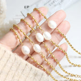 Titanium Steel Rice Bead Chain Freshwater Pearl Bracelet Women