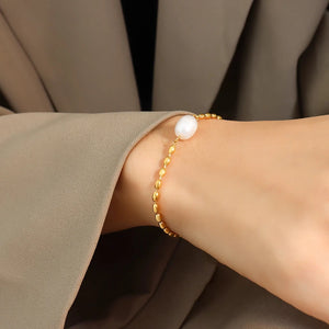 Titanium Steel Rice Bead Chain Freshwater Pearl Bracelet Women