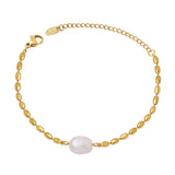 Titanium Steel Rice Bead Chain Freshwater Pearl Bracelet Women