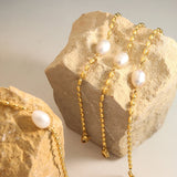 Titanium Steel Rice Bead Chain Freshwater Pearl Bracelet Women