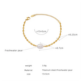Titanium Steel Rice Bead Chain Freshwater Pearl Bracelet Women
