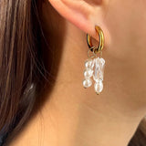 Geometric Beads Pearl Earrings Stainless Steel Hoop Earring