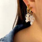 Geometric Beads Pearl Earrings Stainless Steel Hoop Earring