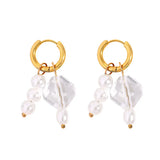 Geometric Beads Pearl Earrings Stainless Steel Hoop Earring