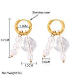 Geometric Beads Pearl Earrings Stainless Steel Hoop Earring