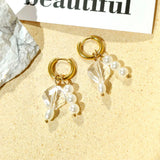 Geometric Beads Pearl Earrings Stainless Steel Hoop Earring