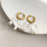 Geometric Beads Pearl Earrings Stainless Steel Hoop Earring