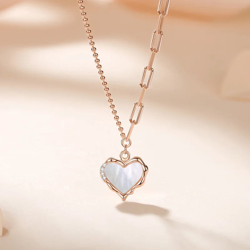 Mother Of Pearl Shell Necklace Heart Shape Pendant