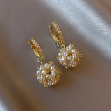 Zircon Pearl Hoop Earrings Fireworks Ball Bride Wedding
