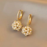 Zircon Pearl Hoop Earrings Fireworks Ball Bride Wedding