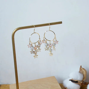 Long Tassel Flower Drop Earrings Women 14K Real Temperament Jewelry