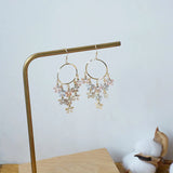 Long Tassel Flower Drop Earrings Women 14K Real Temperament Jewelry
